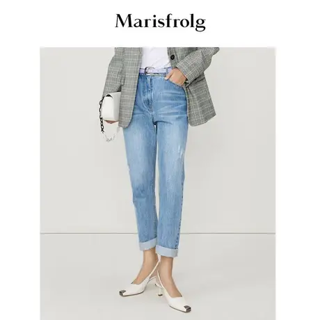 【丹宁蓝】玛丝菲尔春季新款复古宽松直筒显瘦九分牛仔裤女图片