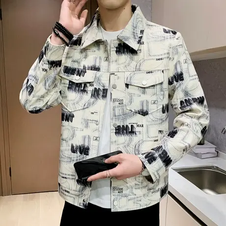 高级感夹克男士翻领个性时尚潮牌休闲外套春秋季学生帅气扎染春装商品大图
