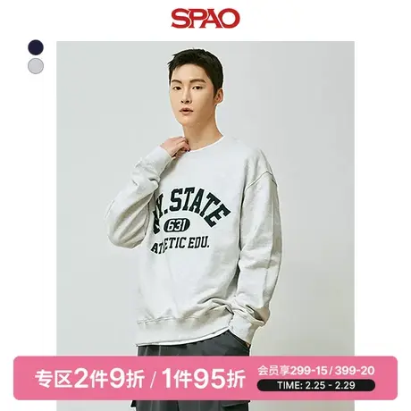 SPAO韩国同款春季男女印花休闲圆领套头情侣卫衣SPMWD4TC33图片