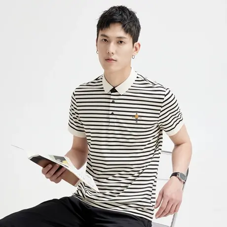 POLO衫男条纹翻领短袖t恤潮流夏季轻商务修身休闲半袖男薄保罗衫商品大图