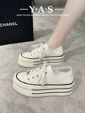 时尚小白鞋2024年春季新款增高厚底女鞋爆款百搭休闲运动踩跟板鞋商品大图