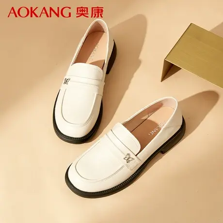 奥康乐福鞋女英伦风黑色一脚蹬女鞋舒适百搭女士软底小皮鞋工作鞋商品大图