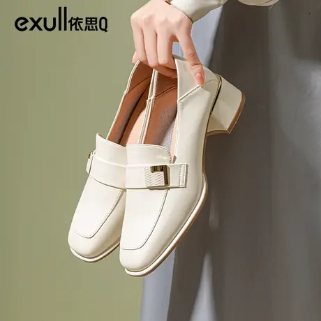 依思q粗跟单鞋女软底可踩乐福鞋豆豆鞋久站不累脚通勤女鞋工作鞋商品大图