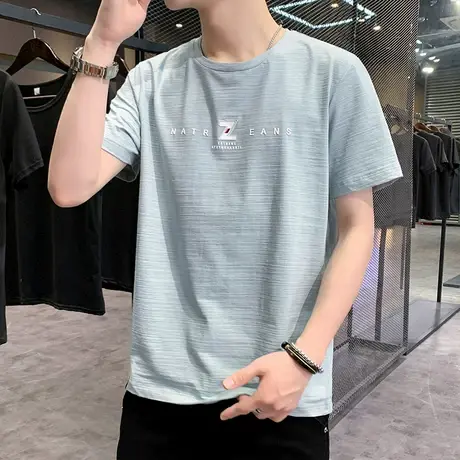 短袖t恤男士夏季潮流休闲男装衣服潮流冰丝宽松简约百搭学生半袖商品大图