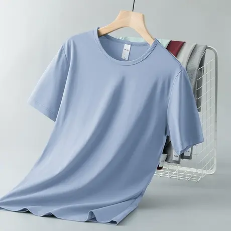 莫代尔男士短袖t恤潮牌圆领上衣服夏季纯色冰丝凉感速干半袖体恤商品大图
