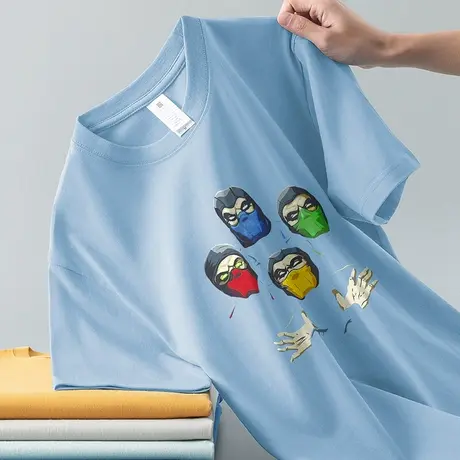 美式重磅t恤男短袖纯棉圆领上衣服潮牌潮流宽松印花体恤全棉半袖商品大图