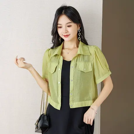 伊自尚大码胖mm夏季时尚翻领宽松百搭衬衫女2023新款女装显瘦上衣商品大图