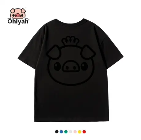Ohlyah品牌 小猪米罗 全棉短袖 嘻哈潮牌印花t恤女装宽松半袖大码商品大图