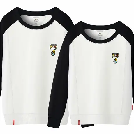 Ohlyah品牌情侣卫衣男女2023秋装简约数字7胸花圆领学生薄款外套商品大图