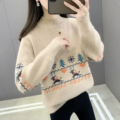 毛衣女2023年秋冬新款短款针织衫纯色宽松内搭加厚半高领打底衫女图片