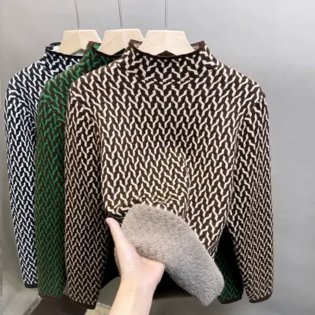 加绒半高领毛衣女一体绒加厚打底衫2023秋冬新款针织衫内搭上衣潮图片