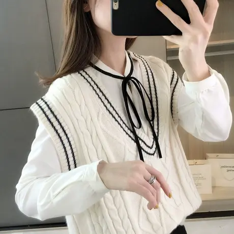 2023秋装新款女士马甲背心针织外搭复古风毛衣马夹韩版时尚外穿潮商品大图