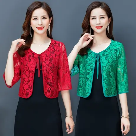 夏季配裙子的蕾丝小开衫吊带外搭薄款外套上衣短款外搭防晒衣披肩图片