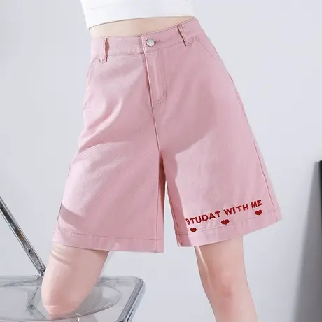 粉色牛仔短裤女夏薄款2023新款直筒五分裤女夏季阔腿中裤a字5分裤图片