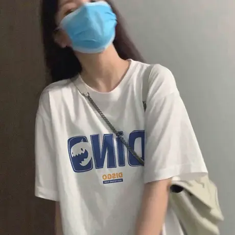 港风网红潮牌短袖t恤女2023宽松韩版ins潮原宿风网红chic半袖上衣商品大图