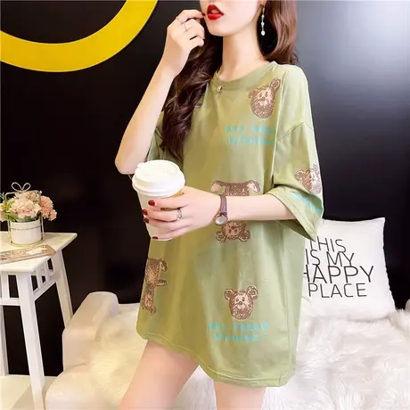 卡通小熊加厚T恤女短袖2023年新款秋冬韩版宽松重工港风女上衣潮商品大图