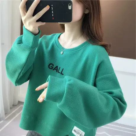 早秋卫衣女春秋季韩版宽松设计感小众薄款华夫格小个子上衣外套潮图片