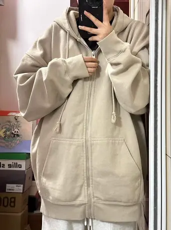 潮牌美式复古卫衣外套女oversize春秋薄款小个子宽松连帽开衫上衣图片