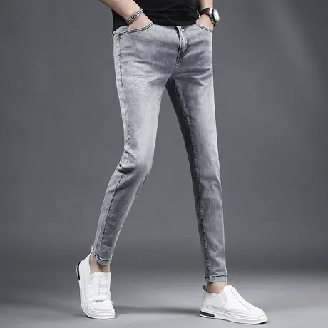 冰丝牛仔裤男士九分裤夏季薄款修身小脚裤潮牌潮流休闲9分裤子男商品大图