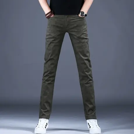 2023新款军绿色休闲牛仔裤男款格子小直筒裤百搭高端潮牌裤子男士商品大图