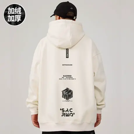 2023新款潮牌胖子男装连帽宽松加绒加厚大码情侣装卫衣男士秋冬款图片