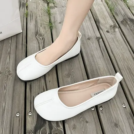 配裙子单鞋女夏季休闲小皮鞋女款软底防滑豆豆鞋一脚蹬平底奶奶鞋商品大图