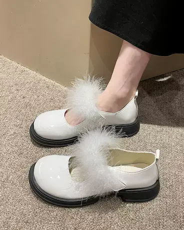 白色玛丽珍女鞋2023新款夏季粗跟圆头软皮单鞋厚底英伦风小皮鞋女商品大图