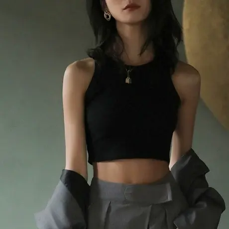 小吊带背心女款内搭夏外穿运动无袖T恤设计感短款上衣工字遮副乳图片