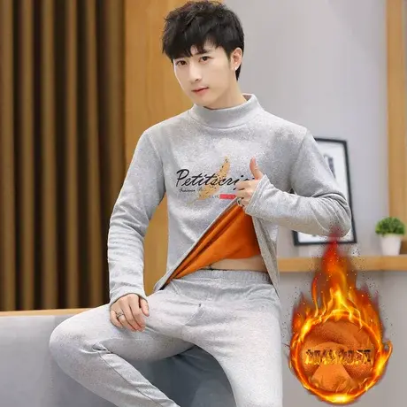 半高领保暖内衣套装男士冬季新款青少年加绒加厚中领秋衣秋裤一套图片