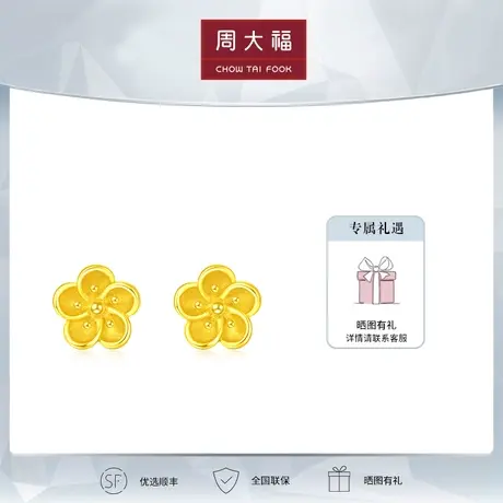 周大福黄金耳钉海棠花耳钉足金耳饰计价精品EOF736商品大图