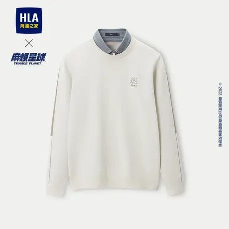 HLA/海澜之家麻烦星球联名针织衫2023秋冬新款假两件加厚毛衣男图片