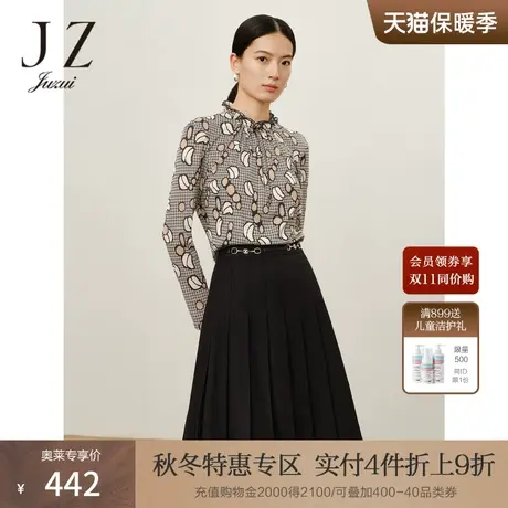 商场同款JZ玖姿摩登复古格纹纱罗上衣女2023冬季新款JWCD80126商品大图