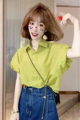 欧货新款短袖衬衫女时尚减龄宽松高级感花苞袖温柔系韩系上衣夏潮商品大图