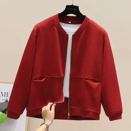 春秋新款韩版宽松上衣大码显瘦气质纯色简约开衫短外套女棒球服潮商品大图