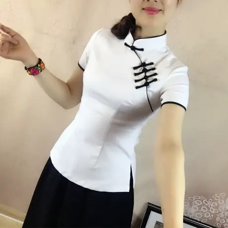 傲雪屋民国风夏季短袖修身改良旗袍上衣文艺复古唐装女茶艺服装图片