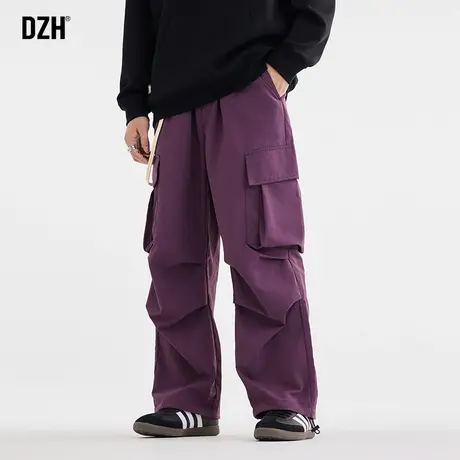 男士美式工装裤潮牌男紫色裤子oversize美式设计感高级阔腿裤长裤商品大图