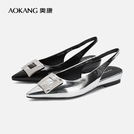 【门店发货】奥康女鞋 新款法式包头后空一字带单鞋凉鞋图片