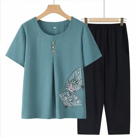 中老年人夏装女妈妈棉绸套装奶奶短袖上衣老太太夏天衣服2025新款图片