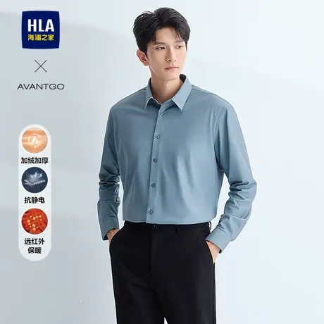 HLA/海澜之家轻商务经典系列长袖衬衫24秋冬新格纹加绒加厚上衣男商品大图