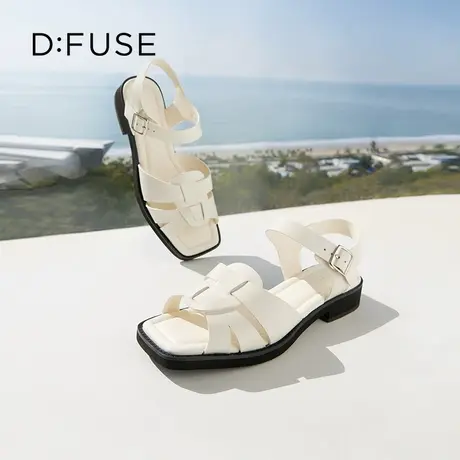 【昕怡粉丝专享】DFuse夏款牛皮方头编织平底罗马凉鞋休闲猪笼鞋图片