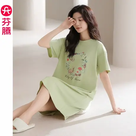芬腾睡裙女款夏季纯棉短袖睡衣少女士薄款休闲可外穿可爱连衣裙子商品大图