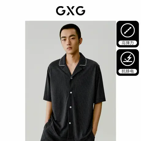 GXG男士家居服肌理感泡泡纱短袖短裤开襟睡衣套装商品大图