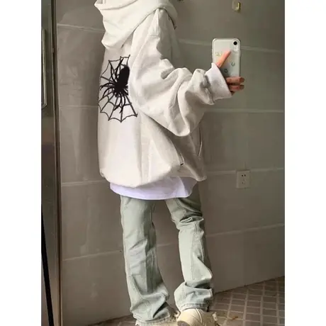 美式hiphop潮牌连帽卫衣女秋冬加绒加厚开衫ins显瘦大码宽松外套商品大图