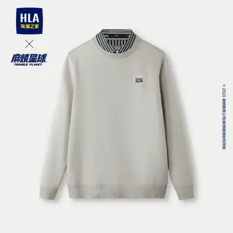 HLA/海澜之家麻烦星球联名针织衫23秋冬新包芯纱假两件加厚毛衣男商品大图