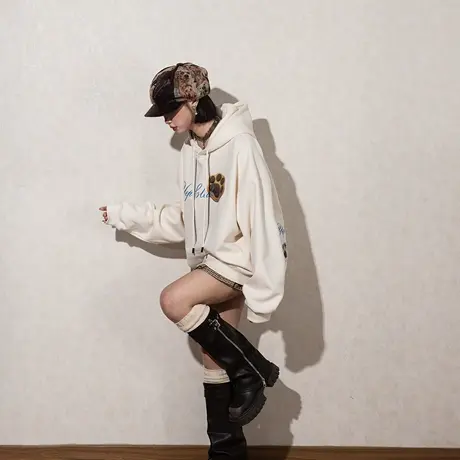 YEP设计感印花连帽卫衣女春秋2025新款韩系卡通宽松帽衫外套加绒图片