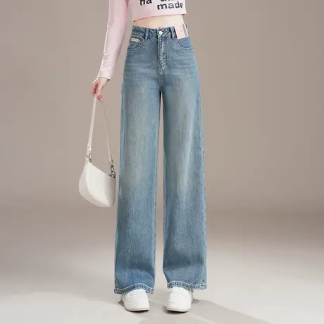 简约牛仔裤春季女2025新款窄版直筒阔腿裤高腰休闲百搭减龄长裤子图片