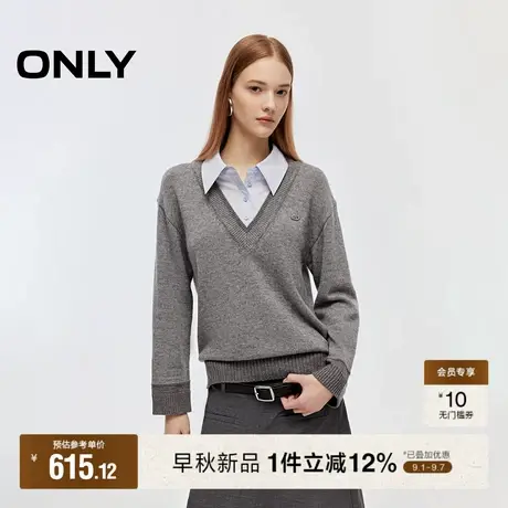 ONLY2025秋季新款简洁宽松落肩衬衫领假两件拼接长袖针织衫女商品大图