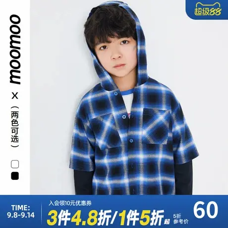 【中国航天】moomoo童装男童连帽外套秋新款假两件格子衬衫潮商品大图