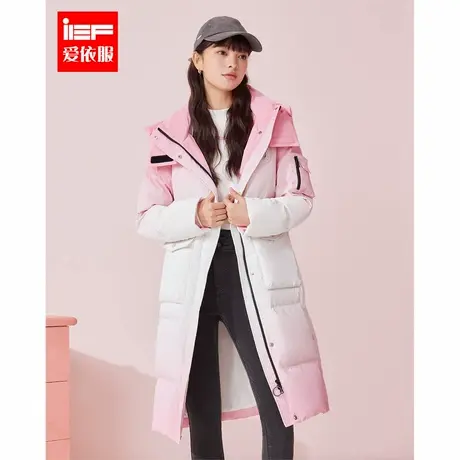 IEF/爱依服热力感冬季新款韩版时尚渐变设计白鸭绒羽绒长外套商品大图