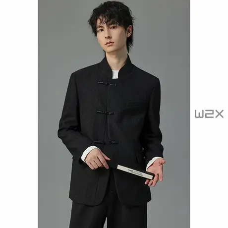 w2x2024新款秋季盘扣立领新中式国风休闲西装外套男设计感小西服商品大图